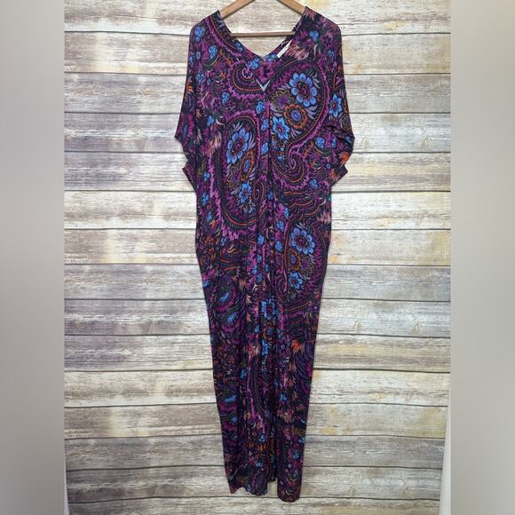 Peruvian Connection Paisley Thebes Dress Caftan Purple Womens Size M/L - Picture 2 of 6